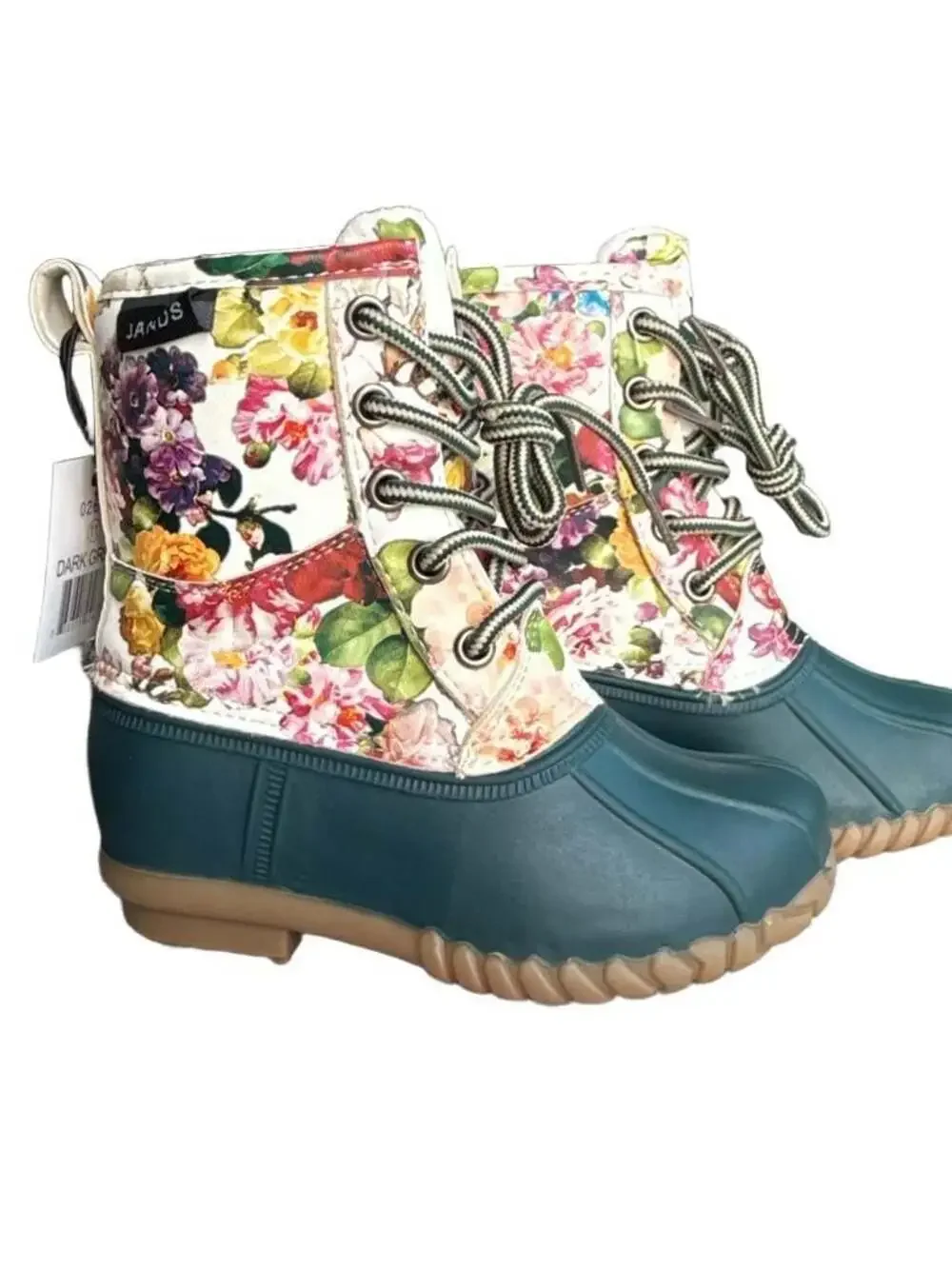 Jands Floral Lace-Up Duck Boots Dark Green Youth Size 11